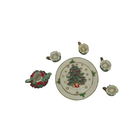 Vintage Miniature Christmas Tea Set C&F Enterprises 48438 Holiday Decor 1995 - Picture 4 of 9